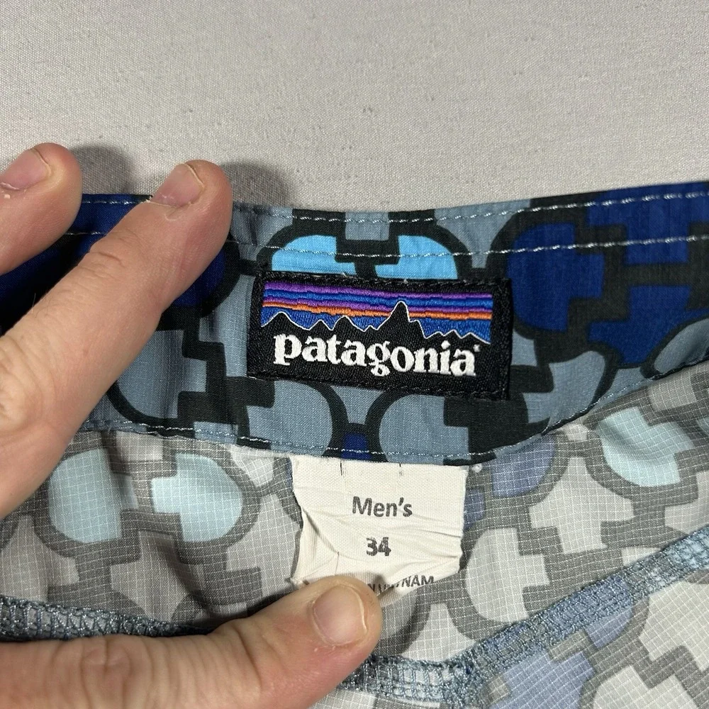 Patagonia Men's 34 Stretch Planing Board Shorts Blue Gray Geometric Zip